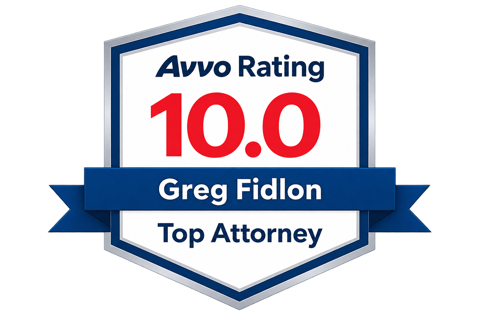 Avvo Rating 10.0 Greg Fidlon Top Attorney badge